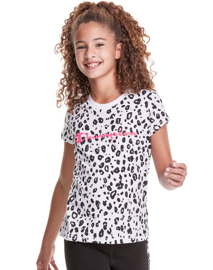 Tricou Champion Classic Graphic Leopard Print Fete Albi - Romania QKFUNCB-37